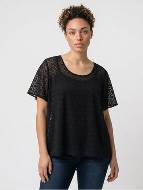 torrid Black Sheer Lace Scoop Neck Flutter Sleeve Blouse